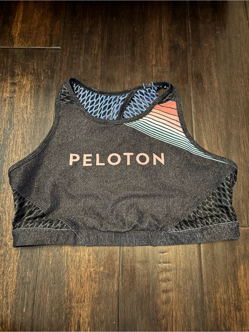 Wear it to Heart x Peloton Sports Blue Black Print Gym Mesh Bra Size Large